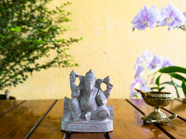 Monolithic Stone Ganesh Statue - Hand Sculpted Primitive tribal craft And a Vintage Art Form of India - by mollisarts