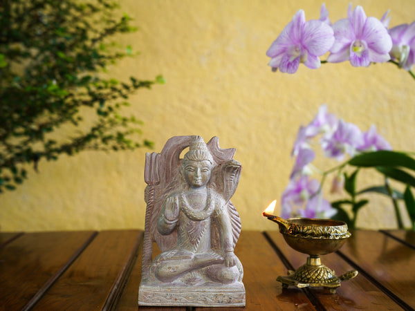 Monolithic Stone Meditating Shiva Statue - Hand Sculpted Primitive tribal craft And a Vintage Art Form of India - by mollisarts