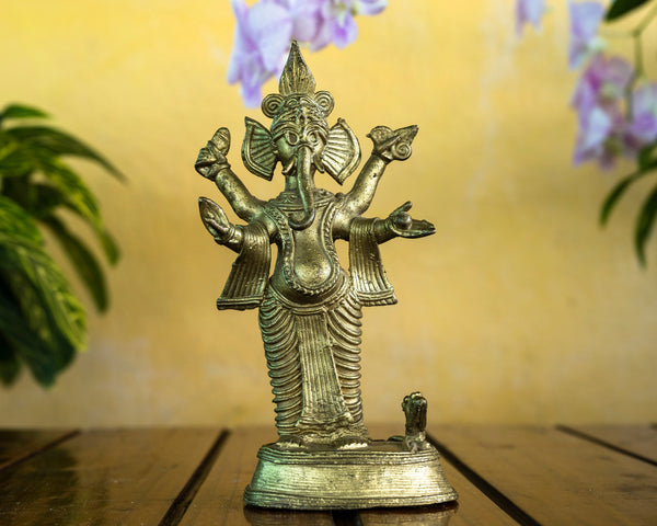 Dhokra Art -  Ganesh Brass Statue - Hand Made Primitive tribal craft Dokra - A Vintage Indian Brass Art form - by mollisarts