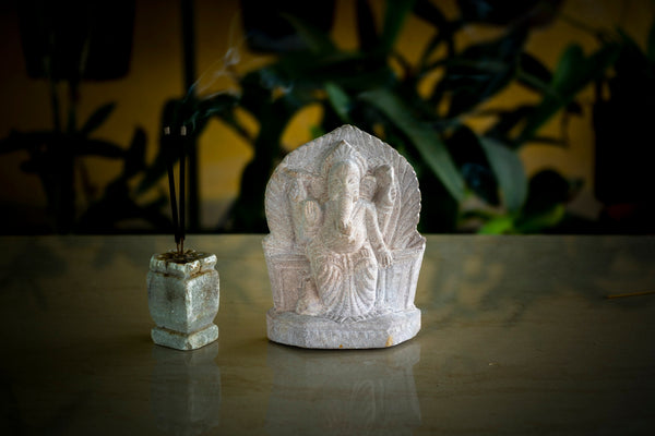 Monolithic Stone Ganesh Statue sculpture - eco friendly Hand Sculpted Primitive tribal craft & Vintage Art Form of India