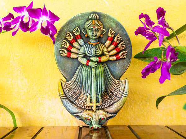 Hindu wall art Mahishasura Mardini Durga Maa murti- Terracotta tile wall art for Puja and Home - Hindu Statue - Delivery within 4 weeks