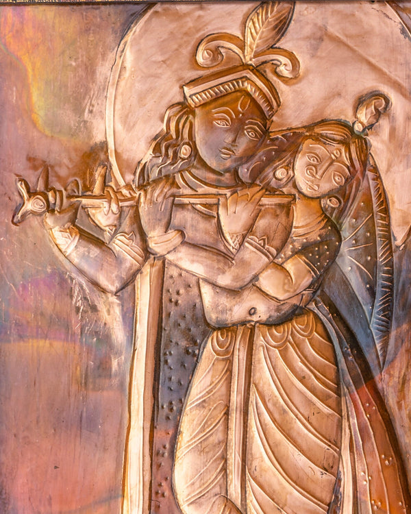 Radha Krishna Copper Metal Ethnic dimensional wall art - Handmade Copper Sculpture Statue and Dimensional Metal Artwork by MollisArts