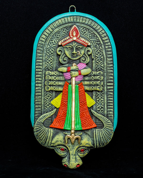 Hindu wall art Mahishasura Mardini Durga Maa murti- Terracotta tile wall art for Puja and Home Decor - Hindu Statue -Delivery within 4 weeks