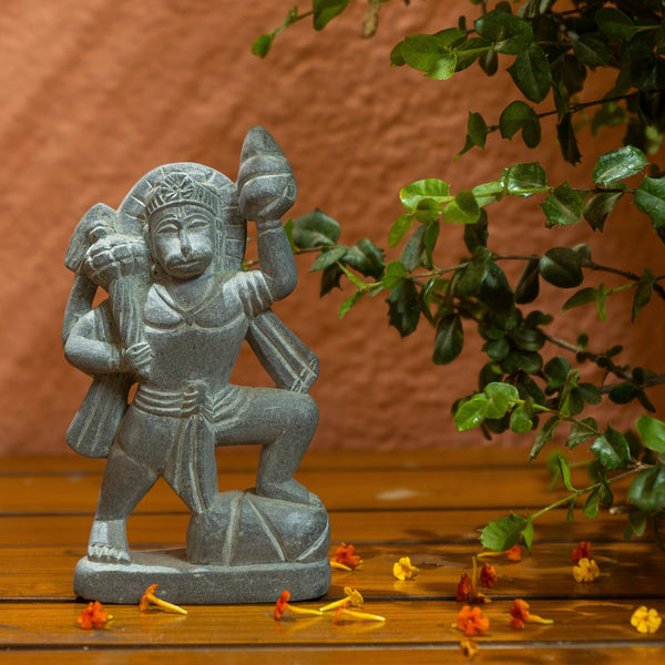 Black Hanuman Statua - hand sculpted  monolithic stone sculpture of Hindu God - Protection Statue -  Indian home decor gift - by mollisarts