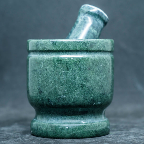 Green Natural Stone Mortar and Pestle Set- Environmentally Friendly Culinary Essential - wt : 568 height 7.2 cm width 7.2 cm depth 2.3 cm