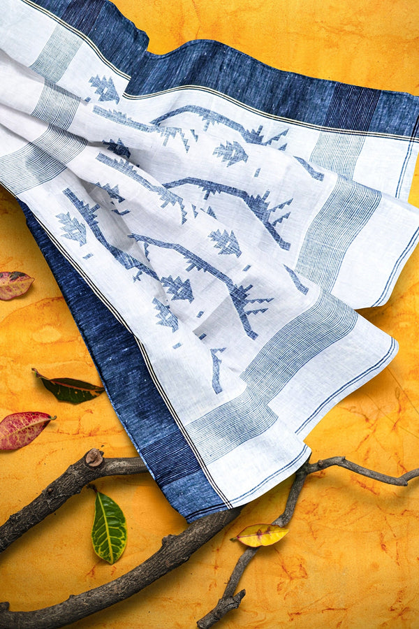 Bengali Handloom pure khadi cotton Jamdani saree (Not Dhakai) - Govt. of India certified handloom mark - Indian organic cotton sari & blouse