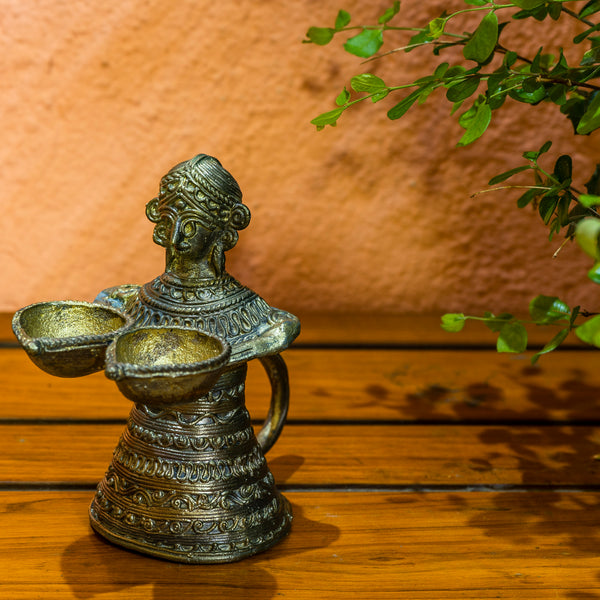Dokra Brass Oil Lamp or Dhokra Brass Diya - By MollisArts