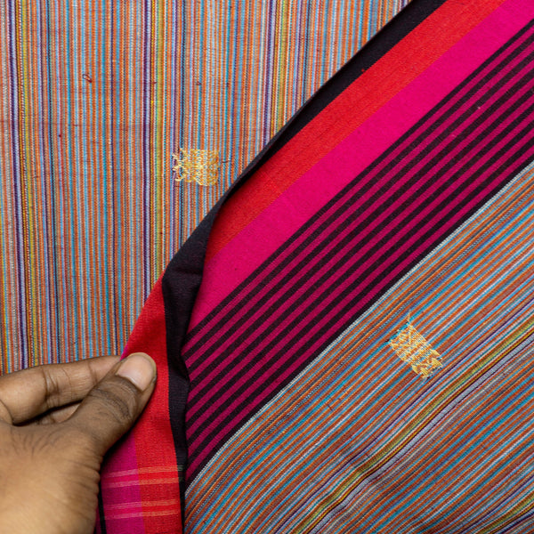 dataloss check Bengali Handloom pure khadi cotton red & black saree -Govt. of India certified handloom mark -Indian organic cotton sari blouse -MollisArts