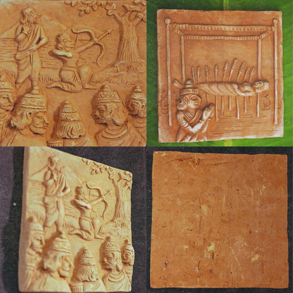 Handmade terracotta tiles depicting scenes of Mahabharat - set of  2- Hindu Mythology Art - Spiritual Indian Art  by MollisArts