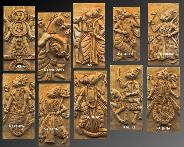 Vishnu dashavatar wall art- Handmade - Hindu God statues - terracotta tiles - Hindu mythology murti idols - Home Decor House warming Gift