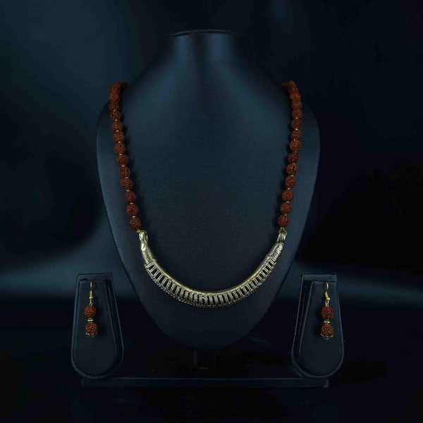 Indian Handmade Tribal jewelry - Dokra or Dhokra Half Hansuli brass Necklace and earring set- Indic Boho Fashion - Presented by MollisArts
