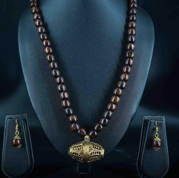 Indian Handmade Tribal jewelry - Dokra or Dhokra Dhol brass Necklace and earring set- Indic Boho Fashion - Presented by MollisArts