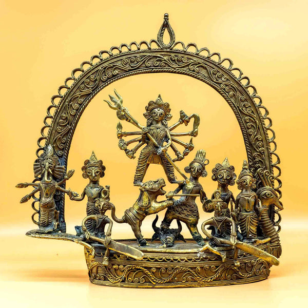 Dokra Durga Satue on boat - Indian brass figurine-  Dokra handicrafts - A Vintage Indian Art Form-Delivery within 4 weeks